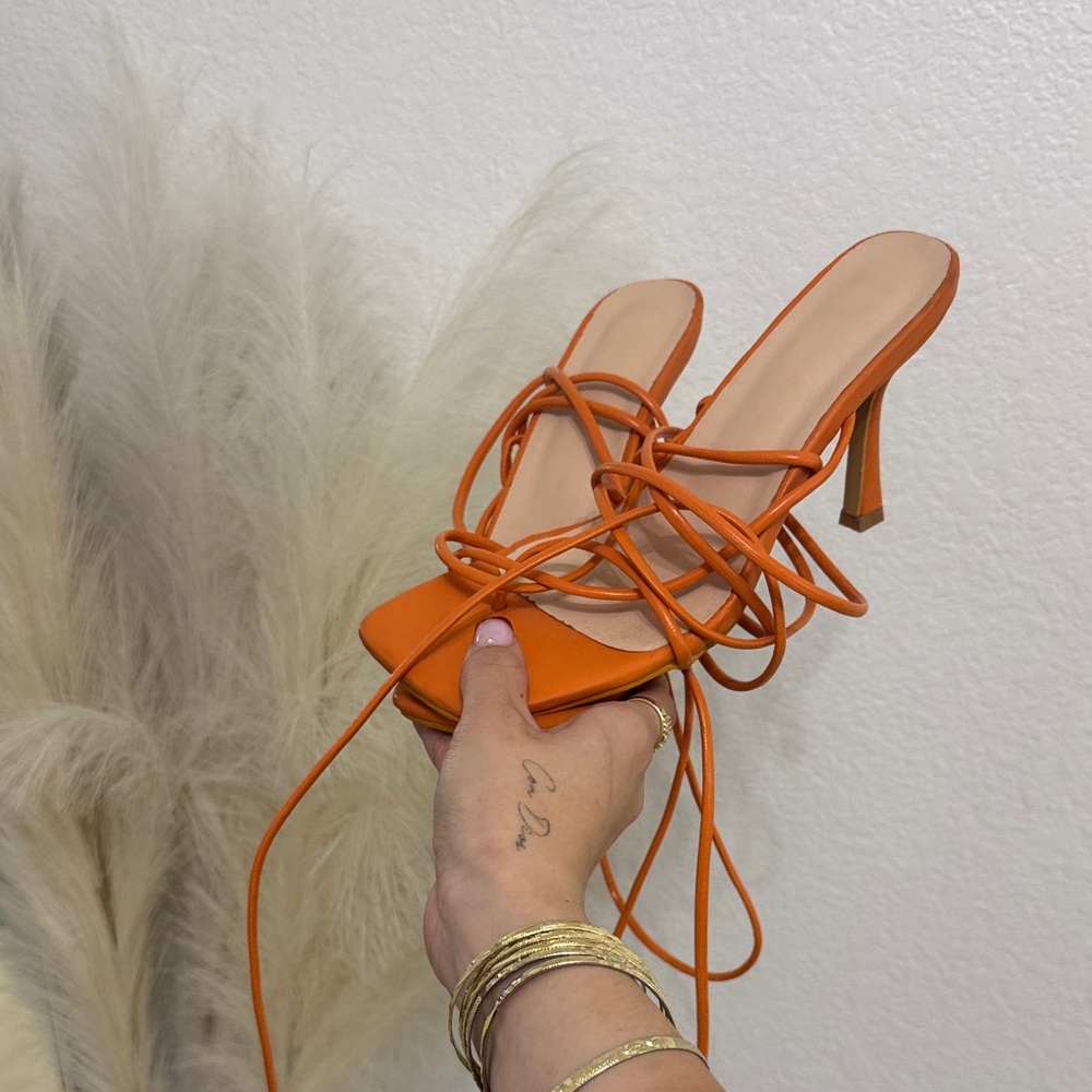 Orange Strappy Heeled Sandals